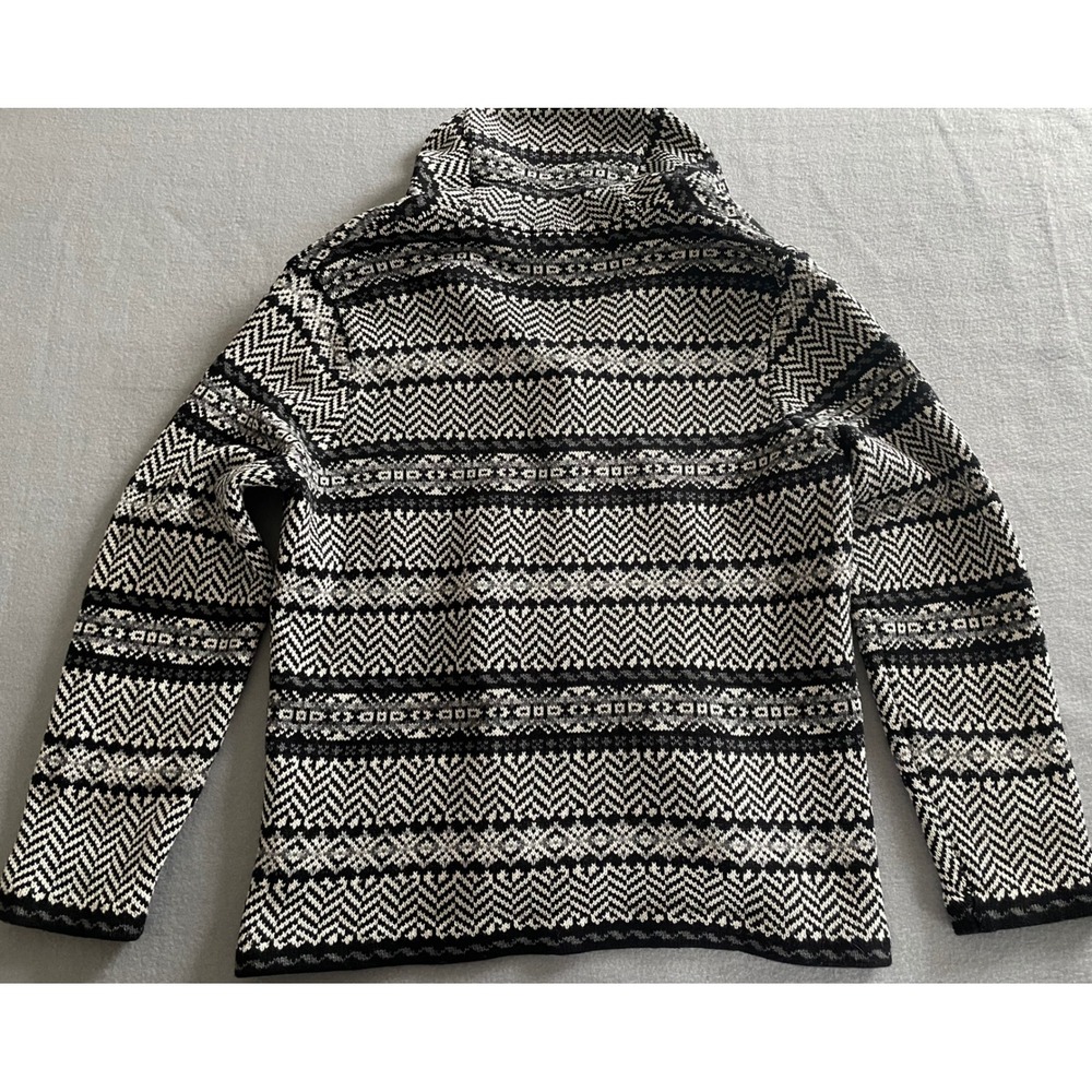 Chaps Womens Black White Fair Isle Shawl Collar Button Cardigan Sweater Large - Picture 5 of 10